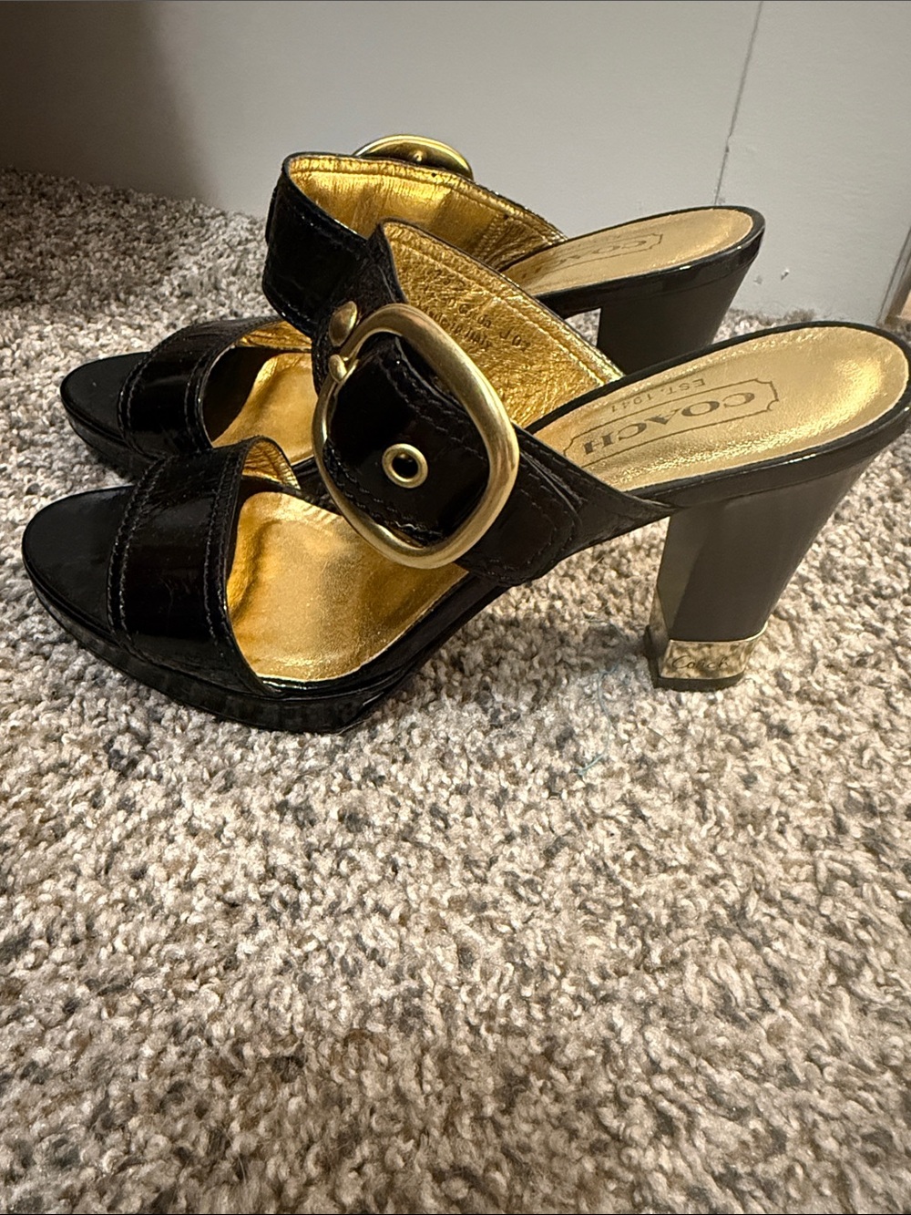Womens Coach Giada Black Patent Leather Sandals 7.5